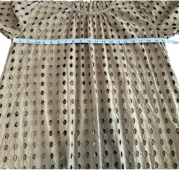 V.DE. Vinster Olive Green Boho Cottage Shiffli Eyelet Midi Dress Size Medium - Picture 8 of 10